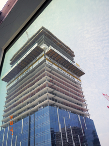 Los Angeles residential and retail tower Metropolis during the framing stage of construction.