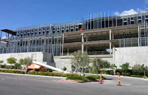 Las Vegas shopping mall Tivoli Village with metal studs exposed during construction.