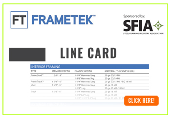 Frametek Line Card - metal stud sizes